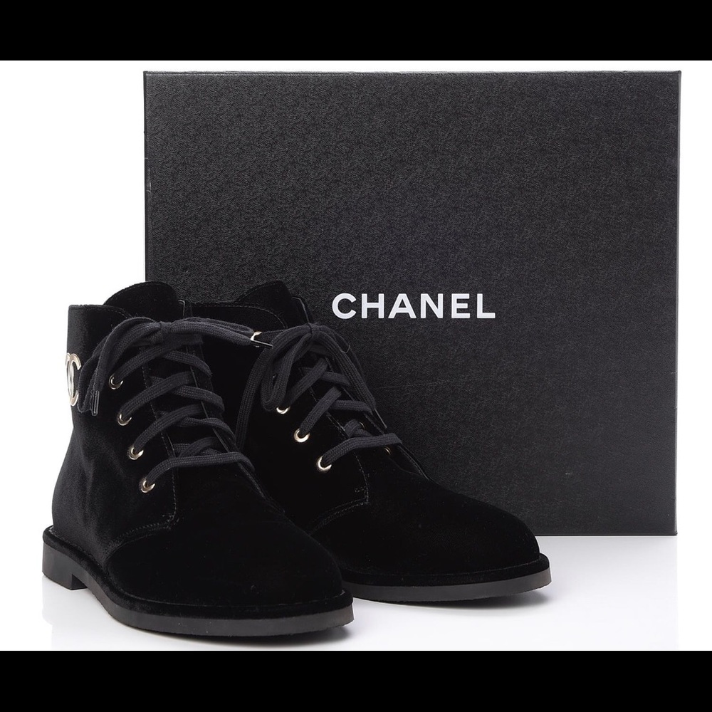 Chanel CC Velvet Black Boots - worn twice